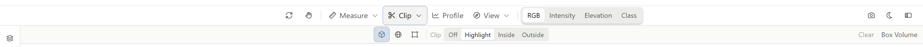 Clip tools with box volume, sphere volume, and polygon clip options