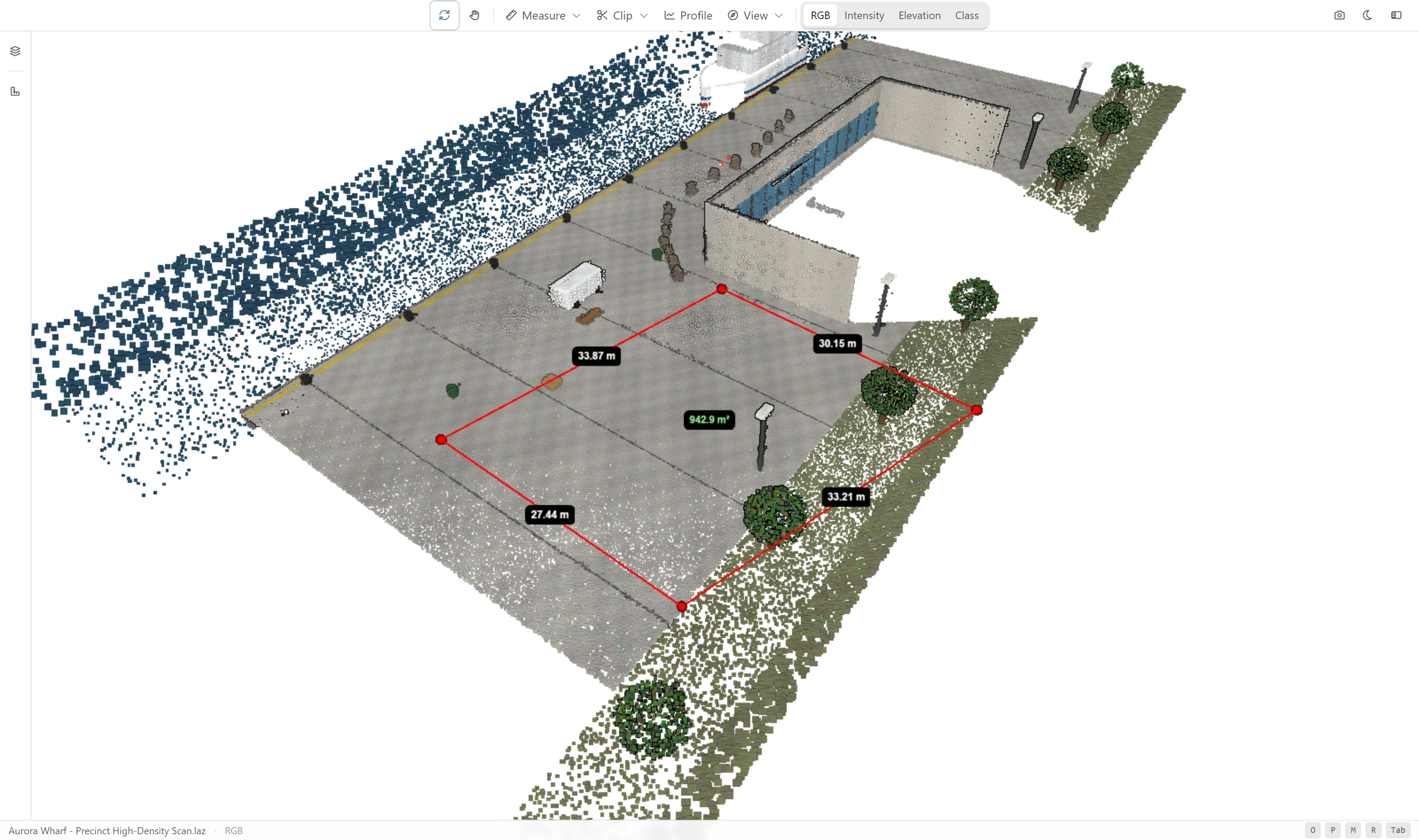 Area measurement of a paved region