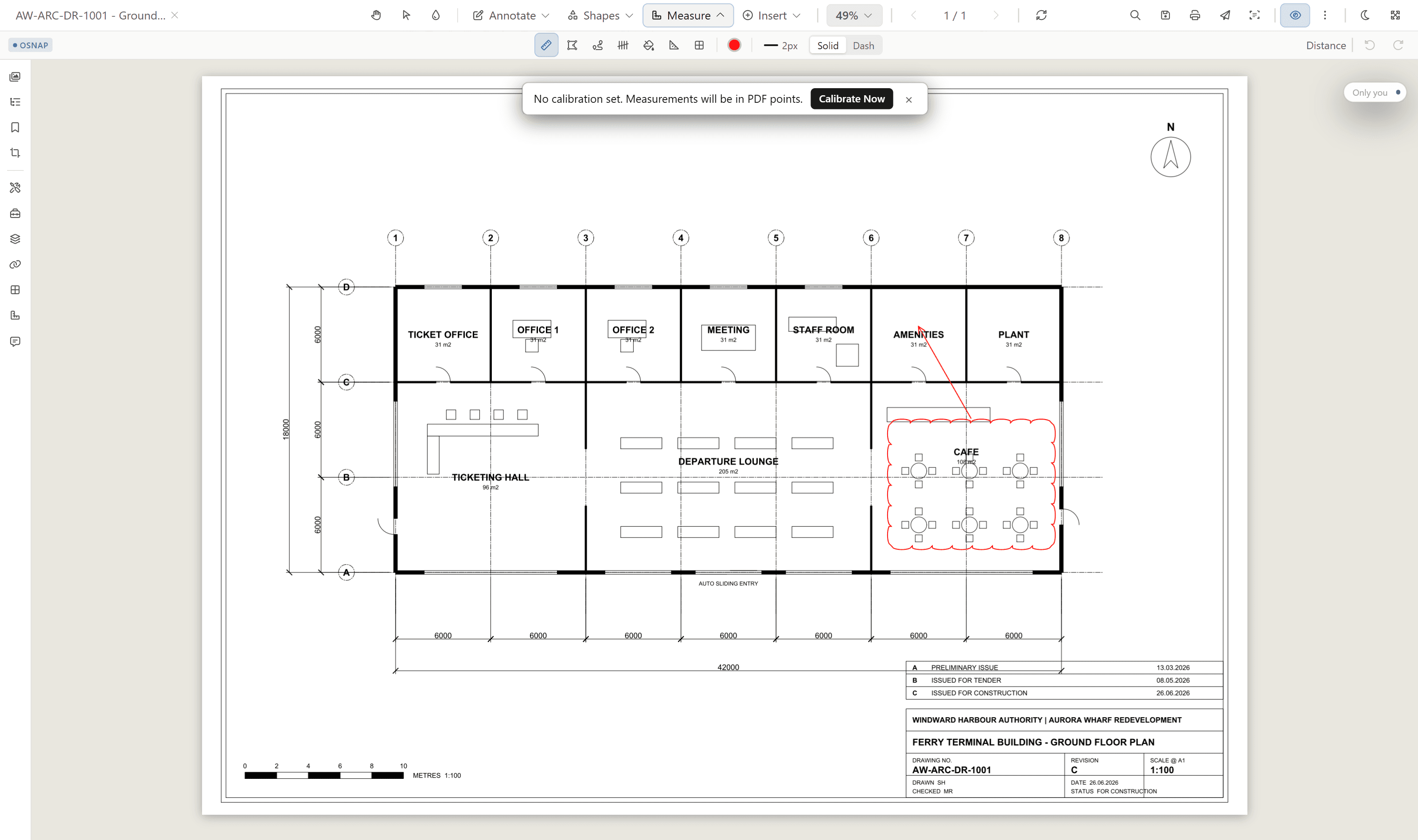 Measure ribbon with distance, area, perimeter, count and dynamic fill tools